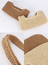 voordelige Handtas &amp; Draagtassen-dames handgemaakte geweven stro schoudertas - grote boho strandtas voor zomerreizen, vakantie en casual outfits bruin beige