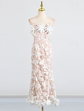 abordables Robes de cocktail-Robes Fourreau  Colonne Robe Rose Fuchsia Invité de Mariage Robe de Cocktail Sans Manches Sans Épaule Fleurs avec Dentelle Brodée