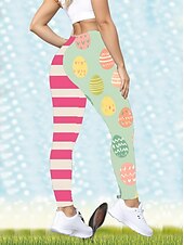 cheap Easter Bottoms-Easter Women&#039;s Leggings Trousers Tummy Control Stretchy High Waisted Pink White Striped Yoga Pants