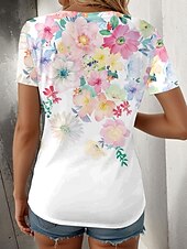 abordables T-shirt floral-Femmes T-shirt Fleuri Graphique ancien Élégant Classique Manche Courte Col carré Hauts Réguliers Quotidien Week-end Imprimé Blanche Été