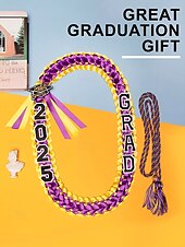 cheap Women&#039;s Scarves-Class of 2025 Graduation Honor Cord 2-Piece Set – Braided purple, gold and black graduation cape with tassel and cap design for high school and college seniors