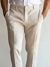voordelige Strandpakken-heren linnen broek nette broek zomer rechte pijp effen ademend casual vakantie mode hemelsblauw lichtgrijs beige