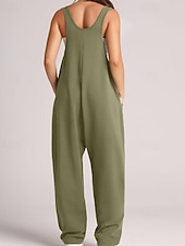 economico tute formali-tuta salopette normale da donna streetwear tinta unita senza maniche scollo a V tasche per uscire fine settimana vestibilità regolare nero verde chiaro rosa estate