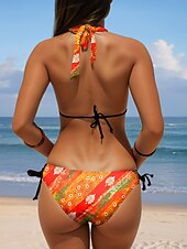 olcso Bikiniszettek-Női Fürdőruha Bikini 2 Részes Csípős Fürdőruha Hátul Ráfeszítős Karcsú Vakáció Tengerparti Viselés Grafikai Geometrikus V Nyak Ujjatlan Fürdőruha