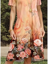 ieftine rochie florală-Pentru femei Rochii Midi Rochie A line Vacanță Casual Zilnic Dată Fit regulat Ombre Floral Grafic Manșon scurt Guler Cămașă Portocaliu Vară Primăvară