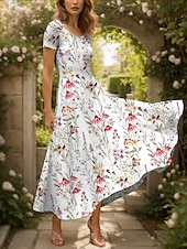 ieftine Rochii florale-Pentru femei Rochie Maxi Rochie casual Rochie A line Rochie de vară Elegant Vacanță Casual Fit regulat Floral Grafic Manșon scurt Pătrat Roșu-aprins Albastru piscină Mov Vară