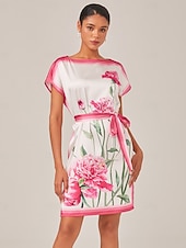 baratos Vestidos Florais-vestido midi fluido com decote canoa e estampa floral