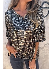 levne tričko umění a designu-Dámské Halenka Leopard Moderní Poloviční rukáv Do V Běžné topy Denní Dovolená Jdeme ven Tisk Stříbrná Černá Léto