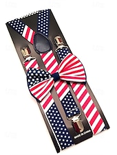 cheap Men&#039;s Ties &amp; Bow Ties-Men&#039;s American Flag Suspenders and Bow Tie Set – Patriotic Adjustable Y-Back Braces with Clips, Stars and Stripes Design, Independence Day 4th of July Outfit Accessory