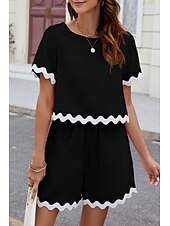abordables Ensembles courts pour femmes-Ensembles de shorts de mode streetwear pour femmes en 2 pièces à manches courtes à col rond en couleur unie imprimé décontracté quotidien noir rose bleu été coupe régulière