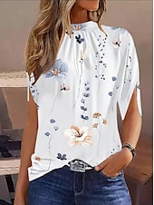 abordables Hauts d&#039;Art et de Design pour Femmes-Femmes Chemisier Graphique Marbre Élégant Occasionnel Manche Courte Col haut Hauts Réguliers Quotidien Fête Noir Blanche Vert Été