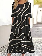 Women's Midi Dress Boho Dress Elegant Party Regular Fit Boho Paisley Damask Short Sleeve Crew Neck Black Brown Summer4