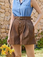 abordables Shorts-Femmes Shorts Slacks Mode Court Naturel Uni Avec Poches Boucle Extérieur Confortable Fête Sortir Abricot Noir Blanche Gingembre Été Coupe régulière