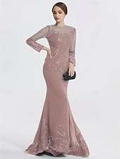 preiswerte SCHWARZ-Meerjungfrau Schwarzes Kleid Abendkleid Paillette Prom Kleid Funkelnd Formal Kleid Sweep  Brush Train Langarm Illusion Hals Spitze mit Applikationen Kleid für 2025 beeindrucken