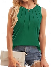 olcso Egyszerű ujjatlan felső-Női Camisole Tank Top Tömör szín Napi Alkalmi Ujjatlan Terített nyak Normál felsők Napi Fekete Arcpír rózsaszín Lóhere Szürke Nyár