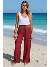 economico Pantaloni in lino e cotone semplici-Per donna Gamba larga Pantaloni in cotone e lino Comfort Lunghezza intera Vita Alta Semplice Tasca Fascia Elastica Comodo All&#039;aperto Confortevole Abbigliamento quotidiano Nero Bianco Vino Verde Estate