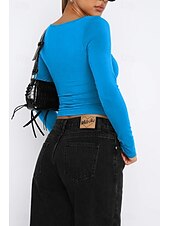 ieftine tricou simplu-Pentru femei Bluză Simplu Modern Manșon Lung Pătrat Crop Tops Zilnic Concediu Ieșire Negru Alb Verde Militar Roșu-aprins Albastru piscină Vară