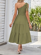 abordables Robes-Femmes Robe Midi Robe Blanche Robe en coton et lin Mode Moderne Extérieur Vacances Anniversaire Coupe régulière Uni Sans manches Une Épaule Rose Claire Noir Blanche Vert Véronèse Été