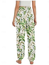 economico Pantaloni in cotone e lino con grafica-Per donna Pantaloni ispirati al lino Gamba larga Pantaloni Stile Etnico Casual Boho Lunghezza intera Vita Alta Floreale Foglia Tropicale Tasca Elastico in vita Stampa Traspirabilità Morbido