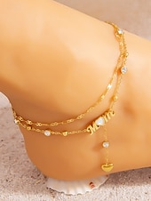 cheap Women&#039;s Bracelet-Women&#039;s Gold-Tone &#039;MOM&#039; Heart Charm Anklet – Double-Layer Crystal Chain Design for Mothers, Elegant Beach Jewelry, Perfect Mother&#039;s Day Gift