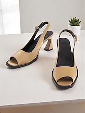 levne Šaty sandály-dámské béžové podpatky na podpatku z umělé kůže – elegantní minimalistické sandály na neformální schůzky a letní výlety