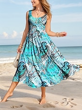 cheap Boho Dress-Women&#039;s Maxi Dress Sundress A Line Dress Slip Dress Pleated Dress Vacation Casual Boho Beach Regular Fit Graphic Bohemian Boho Sleeveless U Neck Scoop Neck Yellow Red Blue Purple Summer Spring