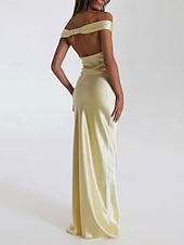 cheap Prom Dresses-Yellow Dress Mermaid / Trumpet Party Dresses Elegant Dress Wedding Wedding Guest Floor Length Sleeveless Off Shoulder Backless with Ruched 2025