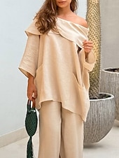 preiswerte Hemden-Damen Hemd Einfach Basic Modern Langarm Asymmetrisch Normale Oberteile Täglich Tasche Schwarz Weiß Aprikose Sommer