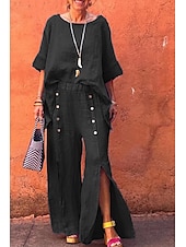 abordables Pantalon uni en coton et lin-Femmes Short en coton et lin Pantalon inspiré du lin Pantalon en coton et lin Mode Longueur complète Naturel Uni Taille Élastique Fendu Boucle Confortable Extérieur Extérieur Sortir Noir Blanche Vert