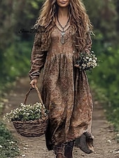 tanie Sukienki boho-Damskie Długa sukienka sukienka maxi Codzienne sukienki Letnie sukienki Sukienka Boho Plemienny Urlop Codzienny Regularny Kwiaty Długi rękaw W serek Czarny Rumiany róż Burgundowy Niebieski Lato