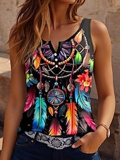 voordelige Boho Tanktop-Dames Camisole Tank Top Bloemen Paisley Bohemia Vintage Etnisch Mouwloos Geometrische Hals Regular Tops Dagelijkse Knopen Print Zwart Oranje Groen Grijs Zomer Lente