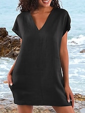 abordables Robe Simple-Femmes Mini Robe Robe Décontractée Classique Vacances Date Sortir Coupe Ample Uni Manche Courte Col en V Noir Vert foncé Chameau Grise Été