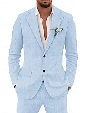 economico Abiti casual-Completi in seersucker per uomo completi casual blu cielo e salvia moda leggeri estivi in tinta unita taglio standard 2 pezzi con un solo bottone