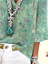 preiswerte Blumenoberteile-Damen Bluse Blumen Grafik Tupfen Stilvoll Strand Kurzarm V Ausschnitt Normale Oberteile Täglich Druck Salbeigrün Rosa Sommer Frühling