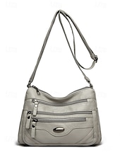 preiswerte Umhängetaschen-braune Umhängetasche aus Kunstleder für Damen mit mehreren Reißverschlusstaschen – lässige, leichte Kuriertasche für den täglichen Gebrauch, Reisen und Ausflüge in die Stadt