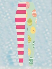 cheap Easter Bottoms-Easter Women&#039;s Leggings Trousers Tummy Control Stretchy High Waisted Pink White Striped Yoga Pants
