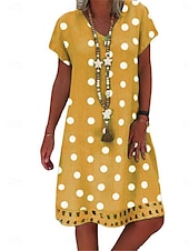 abordables Robes Rayés et Géométriques-Femmes Mini Robe Robe trapèze Occasionnel Extérieur Plage Coupe régulière À pois Manche Courte Col en V Jaune Rouge Violet Kaki Été