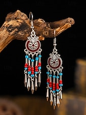 cheap Women&#039;s Earring-Bohemian Style Beaded Dangle Earrings for Women - Colorful Red and Blue, Tribal Chic, Perfect for Summer, Festivals and Casual Outfits