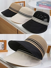 baratos Acessórios de férias-Chapéu de sol feminino de aba larga em tela respirável, dobrável, com proteção UPF e alça ajustável para viagens e férias ao ar livre. Ideal para praia e atividades ao ar livre. &amp;atividades de verão