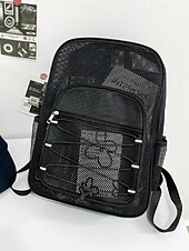 billiga Högskoleryggsäckar-svart grå nätryggsäck med fack med dragkedja, justerbar axelrem, unisex, modedesign - lämplig för skola, sport, fitness och daglig användning