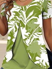 billige Blomster t-skjorte-Dame T skjorte Blomstret Grafisk Elegant Årgang trendy Kortermet Crew-hals Vanlige topper Daglig Ut på byen Lapper Knapper Lag-på-lag Blå Lilla Grønn Sommer Vår