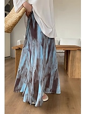 ieftine Fuste grafice-Pentru femei Fustă Epocă Boho Maxi Talie Medie Fuste Cravată Imprimeu Micro-elastic Vacanță Casul / Zilnic Negru Albastru piscină Vară Poliester