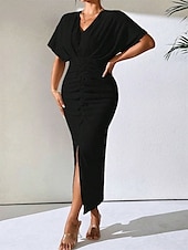 abordables Robe Simple-Femmes Robe Midi Robe de Soirée Robe d&#039;été Mode Classique Moderne Extérieur Vacances Fête Coupe régulière Uni Sans manches Col en V Noir Marron Abricot Été
