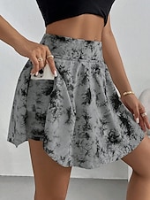 billiga Grafiska kjolar-Kvinnors kort kjol culottes slim mode casual mini hög midja kjolar grafisk tie dye stretchig daglig vit rosa grå sommar stickad polyester