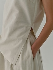 economico Camicie-Per donna Camicia di lino Blusa Semplice Moderno Casual Senza Maniche Spallina Top Regolari Quotidiano Ferie Uscire Asimmetrico Albicocca Estate