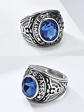 cheap Men&#039;s Jewelry-Men&#039;s Vintage Army Ring with Emerald Green Gemstone – Antique Silver Military Style Statement Ring for Veterans and Collectors