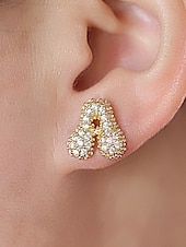 abordables Boucle d&amp;#39;oreille pour femme-Boucles d&#039;oreilles à tige initiales en strass doré - Boucles d&#039;oreilles à lettres scintillantes personnalisées pour femmes, bijoux en cristal étincelants de A à Z, parfaits pour un usage quotidien, un cadeau de remise de diplôme, un cadeau de fête des mèr
