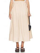 abordables Jupes unies-Femmes Jupe Évasé Mode Maxi Taille Basse Jupes Uni Avec Poches Micro-Élastique Vacances Rue Noir Blanche Champagne Beige Été Mélange Lin-Coton
