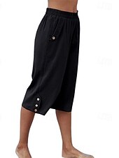 preiswerte Wesentliche Falsche Unterteile-Damen Kunstbaumwollleinen Caprihose Stoffhosen Lässig Wadenlang Natürliche Taille Einfach Tasche Elastischer Bund Außenbereich Bequem Urlaub Straße Wein Grau Schwarz Rosa Sommer Normale Passform