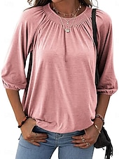 abordables Hauts Unis pour Femmes-Femmes T-shirt Uni Mode Moderne Manche 3/4 Col ras du cou Hauts Réguliers Quotidien Noir Blanche Rose Claire Vin Vert Véronèse Été
